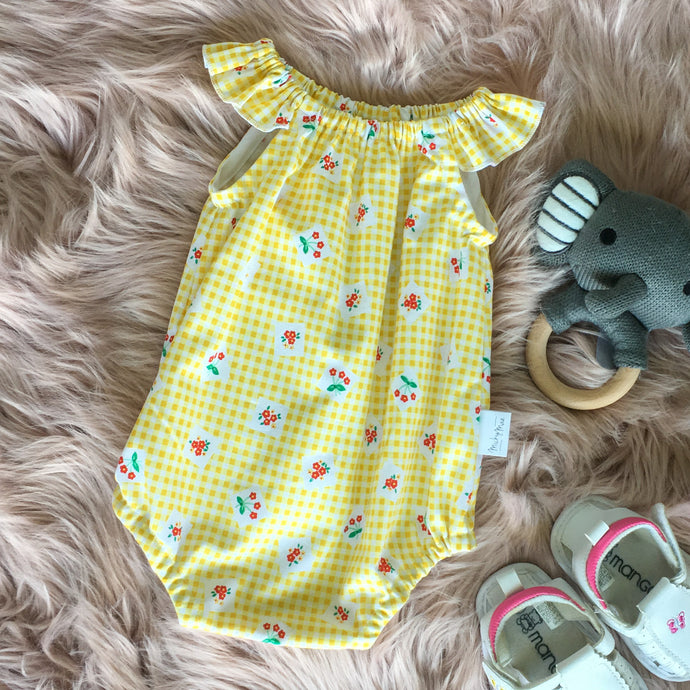Yellow gingham and floral playsuit